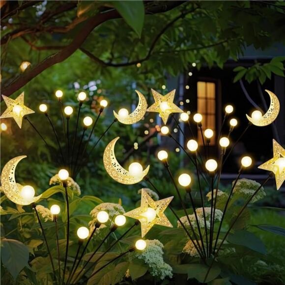 Solar Firefly Lights Outdoor Moon Star Sun Projection Stake Lights - Waterproof - Picture 1 of 7